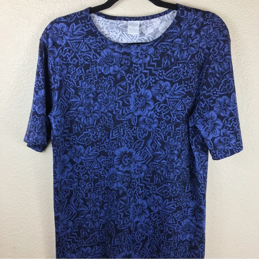 Land's End Navy Blue Floral Short Sleeve Stretch Cotton Made USA Dress Size S